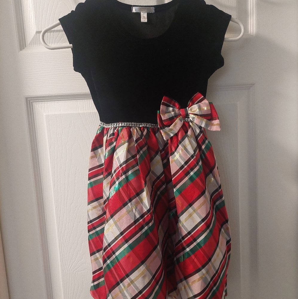 Tahari Girls Black Velvet & Tartan Plaid Holiday Dress